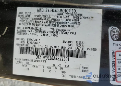 2010 Ford Fusion Hybrid from USA, damaged, VIN 3FADP0L38AR322301